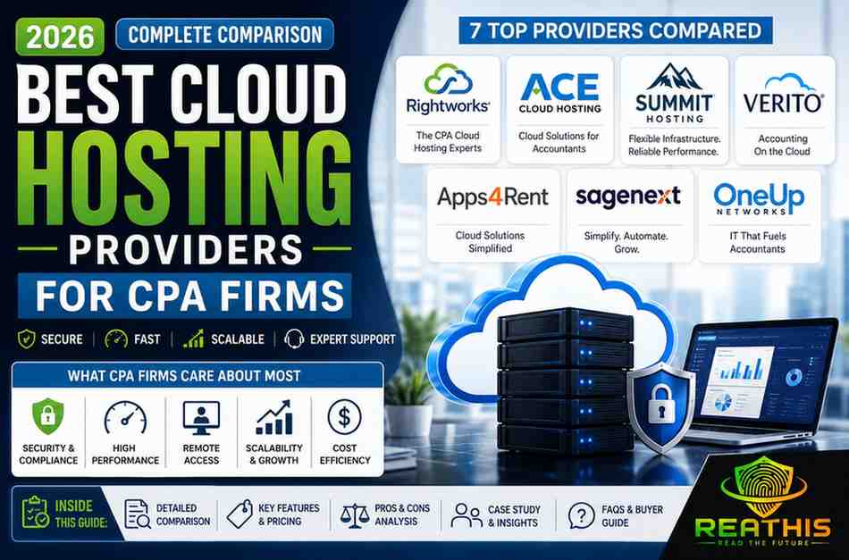 Comparison of leading cloud hosting providers for CPA firms including Rightworks, Ace Cloud Hosting, Summit Hosting, Verito, Apps4Rent, Sagenext, and OneUp Networks in 2026