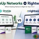 OneUp Networks vs Rightworks comparison showing pricing, free trial, support, QuickBooks hosting, Drake Tax hosting, and CCH hosting features for accounting firms.