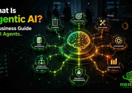 Agentic AI business workflow automation dashboard showing an AI agent coordinating CRM, finance, customer support, email, documents, analytics, security, and enterprise automation tools.