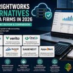 Independent comparison chart of Rightworks alternatives for CPA firms including Verito, OneUp Networks, Ace Cloud Hosting, Summit HQ, Sagenext, and Apps4Rent with ReaThis branding.