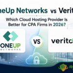 Comparison banner featuring OneUp Networks and Verito logos with the headline "OneUp Networks vs Verito: Which Cloud Hosting Provider Is Better for CPA Firms in 2026?" designed for CPA firms evaluating cloud hosting, QuickBooks hosting, tax software hosting, security, compliance, and managed IT services.