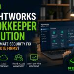 Rightworks Bookkeeper Solution review thumbnail showing secure cloud workspace, access management dashboard, cybersecurity features, and ReaThis branding.