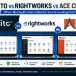 Comparison banner featuring Verito, Rightworks, and ACE Cloud Hosting logos with cloud-hosting dashboards and key features for accounting and CPA firms.