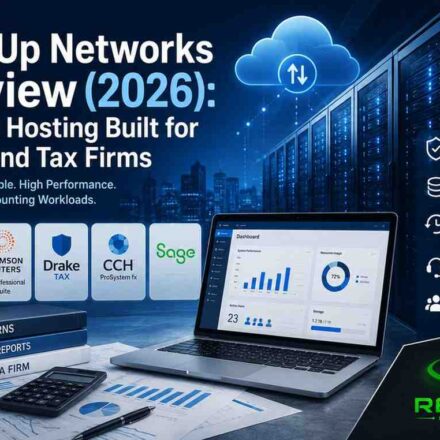 OneUp Networks Review 2026 cloud hosting for CPA and tax firms featuring QuickBooks, Thomson Reuters, Drake Tax, CCH, Sage, enterprise security, and managed cloud infrastructure