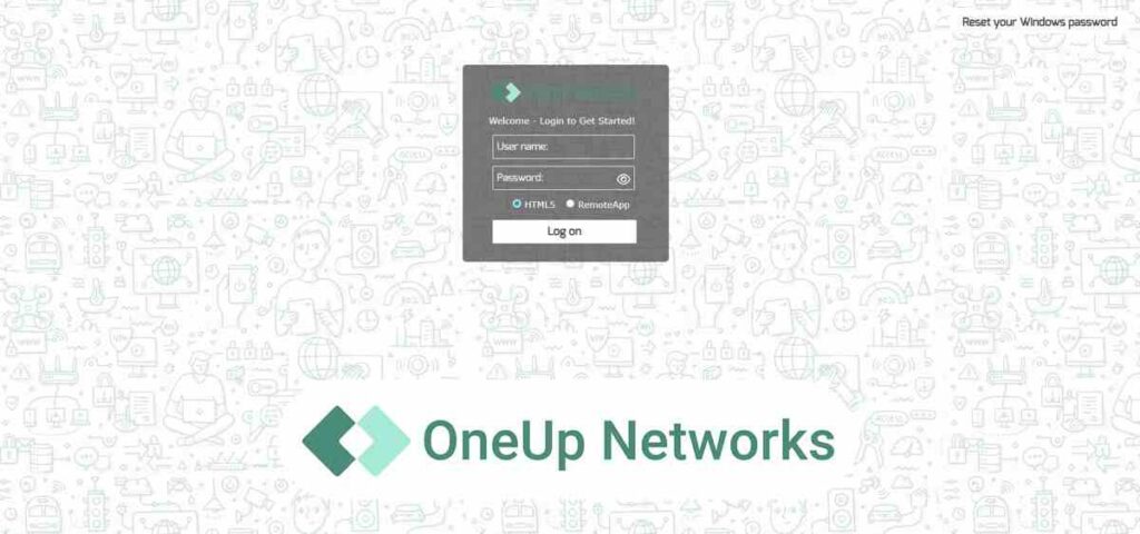 OneUp Networks hosted virtual server login screen accessed during ReaThis hands-on testing