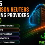 Illustration showing the top 5 Thomson Reuters hosting providers in 2026: OneUp Networks, Verito, Summit Hosting, Rightworks, and Ace Cloud Hosting with cloud server graphics.
