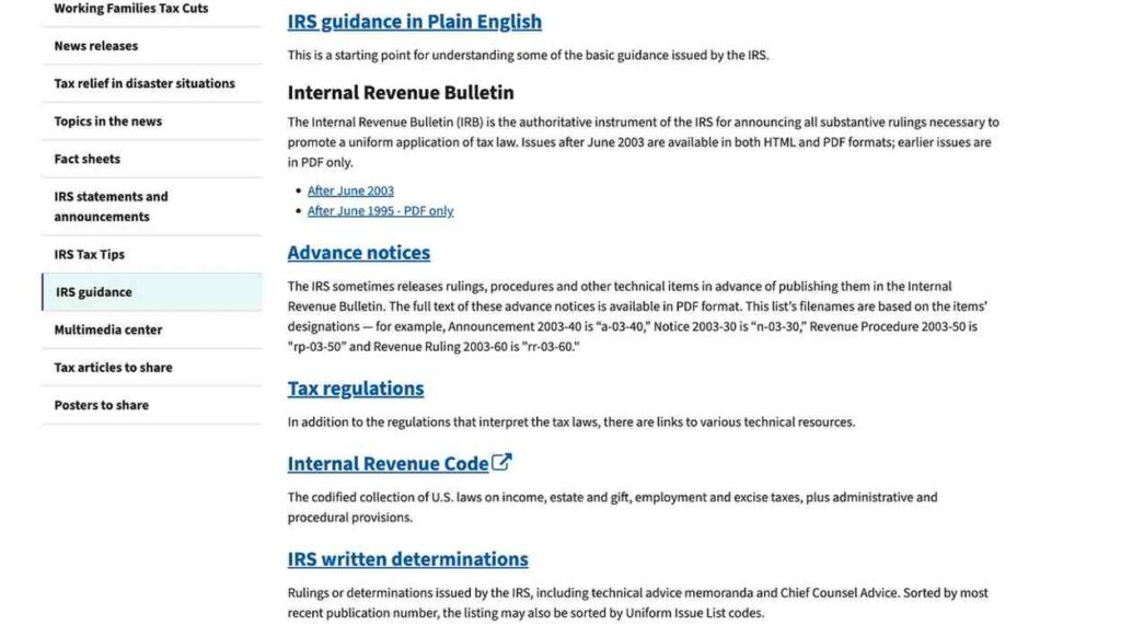 sceenshot of IRS Guidance