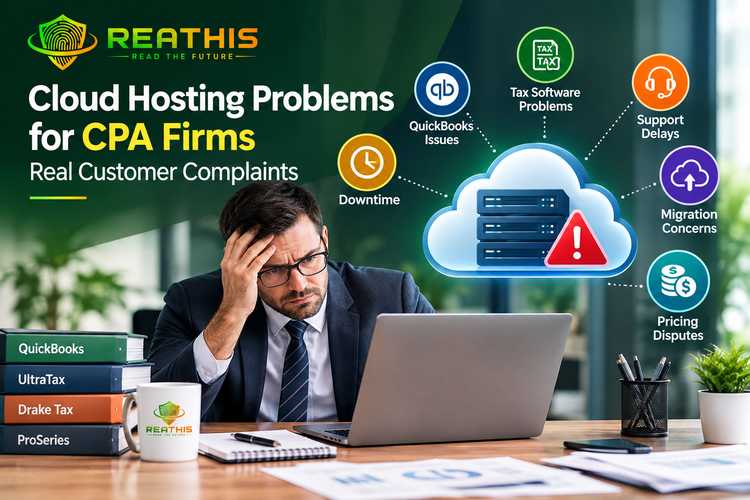 Cloud hosting problems for CPA firms including QuickBooks issues, tax software problems, downtime, support delays, and migration concerns